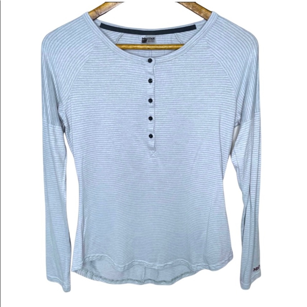 Marmot Grey Striped Long Sleeve Henley Tee Size Small